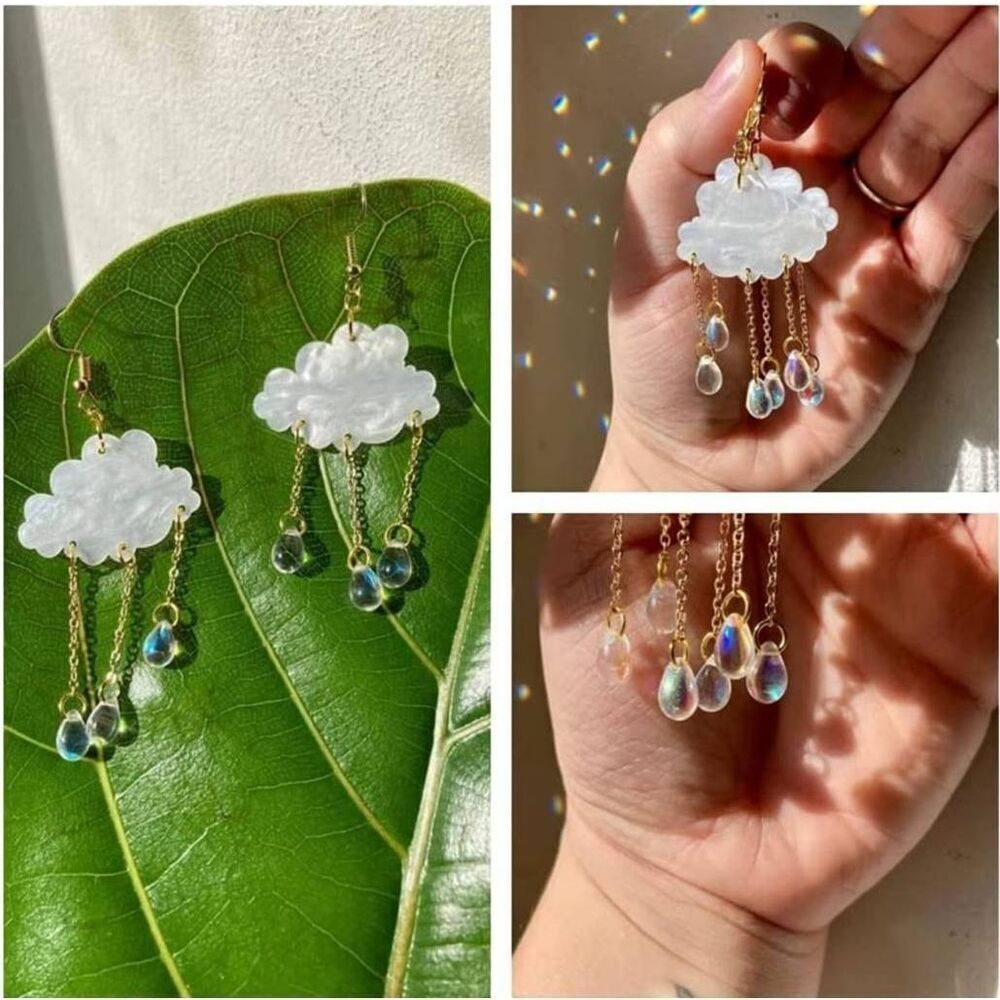cloud and rain hologram iridescent earrings